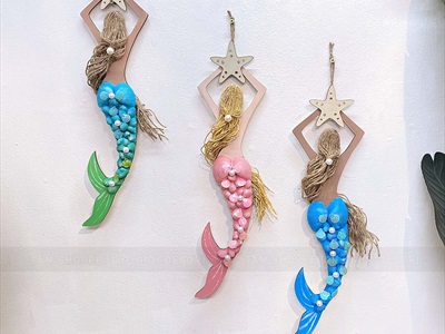 Mô hình Nàng tiên cá Handmade vỏ sò ốc [Bằng gỗ - 3 màu] KT53x14cm MOHINH-PCB-02